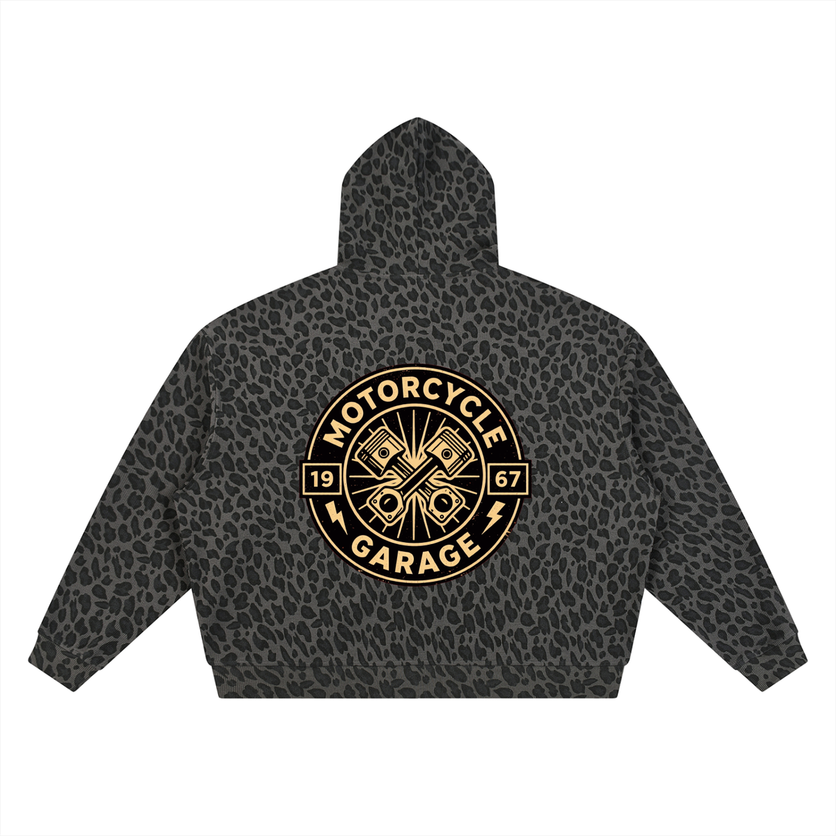 Unisex Leopard Print Waffle Full Zip Hoodie